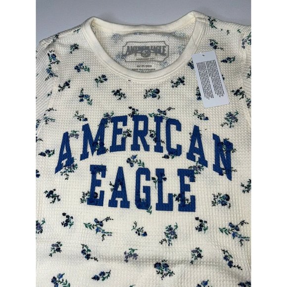 New American Eagle Size XS Logo Pretty Floral Waffle Knit Long Sleeve Thermal XS - Picture 6 of 8